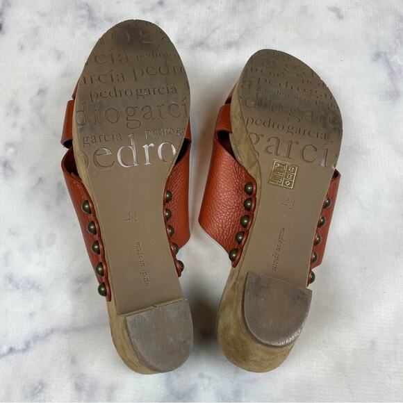 Pedro García Nena Chutney Crisscross Leather Peep Toe Slide Clog Sandals Sz 41 - Picture 8 of 11